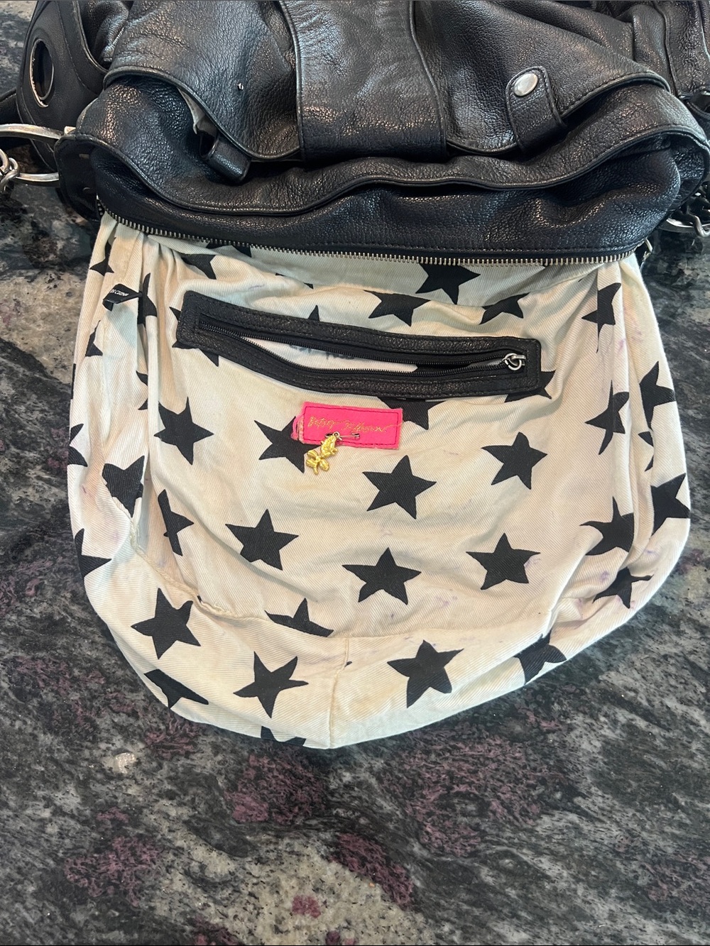 Betsey Johnson Black Leather Chain-Accent Shoulder Bag very heavy, thick leather - Picture 8 of 10